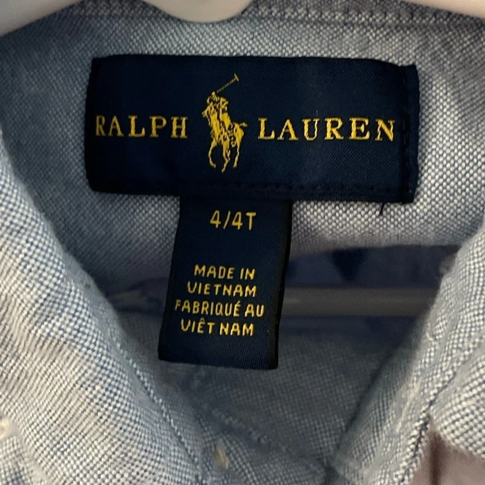 Ralph Lauren Classic Fit Kids Light Blue Cotton Oxford Button Down Shirt size 4T